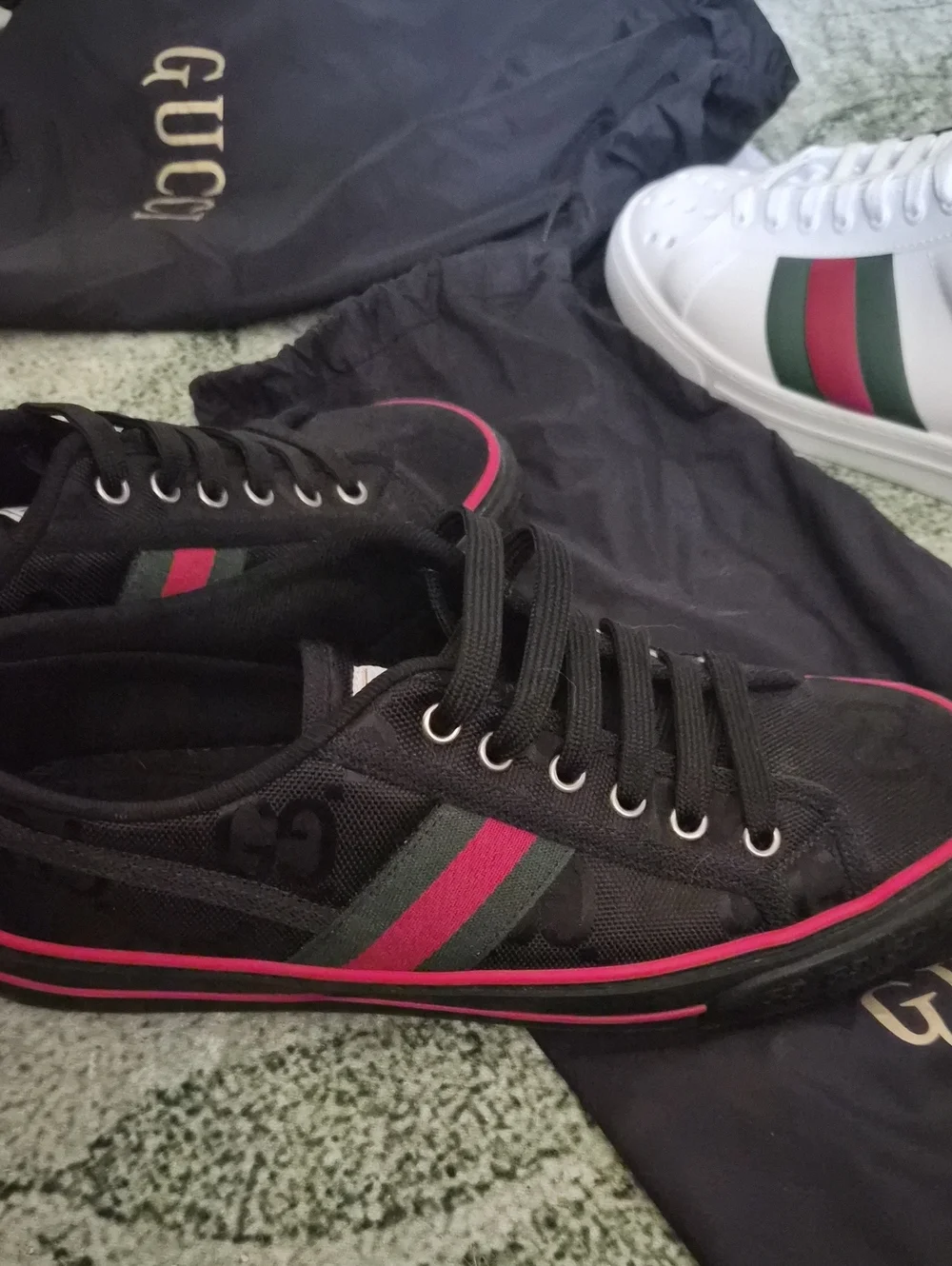 Unisex GUCCI Black Tennis Sneakers with Signature Web Stripe Women 39 Mens 7.5